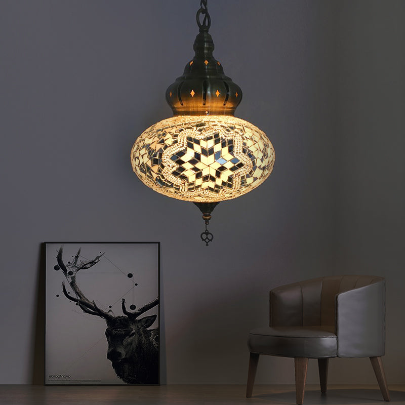 Spherical Ceiling Lamp Vintage White/Red/Blue Glass 1/5 Bulbs Pendant Light Fixture for Coffee House Clearhalo 'Ceiling Lights' 'Glass shade' 'Glass' 'Pendant Lights' 'Pendants' Lighting' 247423