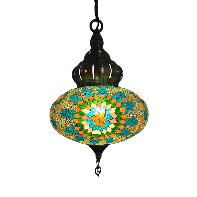 Spherical Ceiling Lamp Vintage White/Red/Blue Glass 1/5 Bulbs Pendant Light Fixture for Coffee House Clearhalo 'Ceiling Lights' 'Glass shade' 'Glass' 'Pendant Lights' 'Pendants' Lighting' 247431