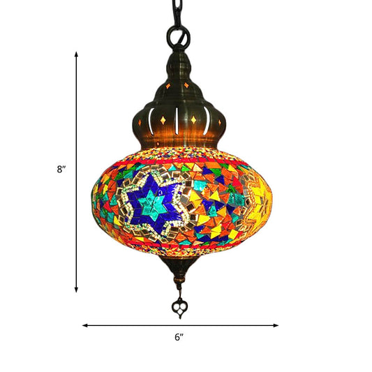 1/4 Bulbs Coffee House Pendant Lamp Retro Ceiling Light Fixture with Spherical Colorful Glass Shade Clearhalo 'Ceiling Lights' 'Glass shade' 'Glass' 'Pendant Lights' 'Pendants' Lighting' 247457