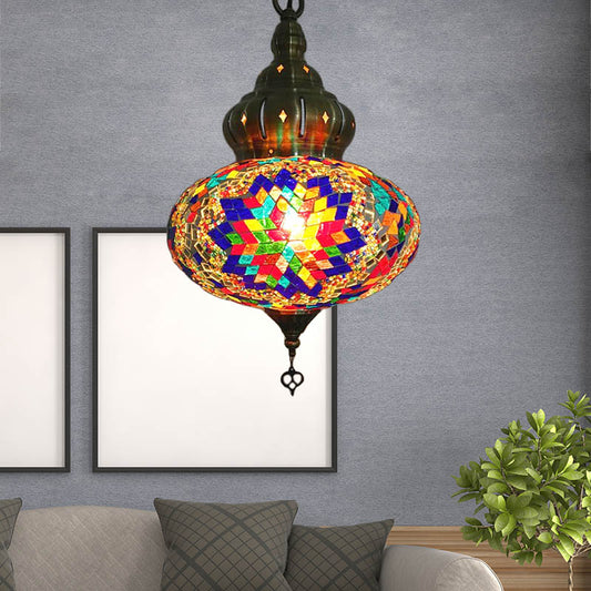 1/4 Bulbs Coffee House Pendant Lamp Retro Ceiling Light Fixture with Spherical Colorful Glass Shade Copper C 1 Clearhalo 'Ceiling Lights' 'Glass shade' 'Glass' 'Pendant Lights' 'Pendants' Lighting' 247458