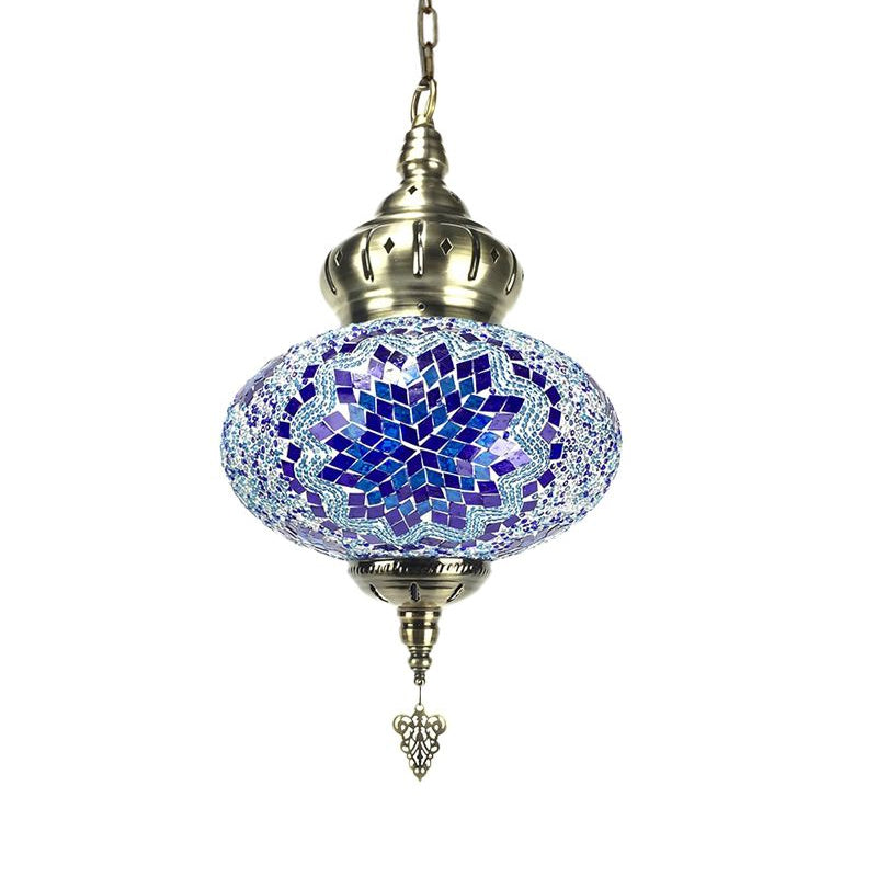 1/4 Bulbs Globe Ceiling Light Traditional Red/Orange/Blue Glass Pendant Lighting Fixture for Living Room Clearhalo 'Ceiling Lights' 'Glass shade' 'Glass' 'Pendant Lights' 'Pendants' Lighting' 247483