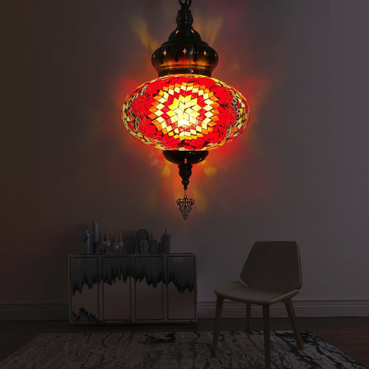 Vintage Lantern Suspension Pendant Red/Blue/Rose Red Glass 1/3 Heads Hanging Light Fixture with Carved Metal Drop Clearhalo 'Ceiling Lights' 'Glass shade' 'Glass' 'Pendant Lights' 'Pendants' Lighting' 247493