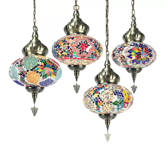 Colorful Glass Global Pendant Lighting Traditionary 1/4 Heads Ceiling Light Fixture in Chrome for Bedroom Clearhalo 'Ceiling Lights' 'Glass shade' 'Glass' 'Pendant Lights' 'Pendants' Lighting' 247507