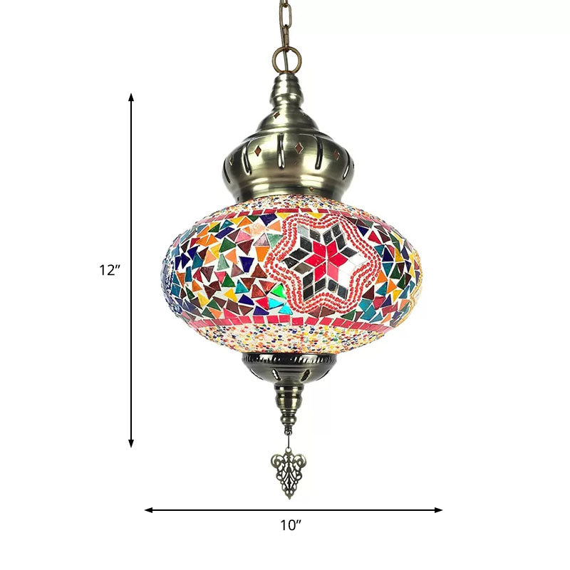 Colorful Glass Global Pendant Lighting Traditionary 1/4 Heads Ceiling Light Fixture in Chrome for Bedroom Clearhalo 'Ceiling Lights' 'Glass shade' 'Glass' 'Pendant Lights' 'Pendants' Lighting' 247511