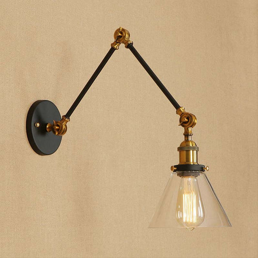 1 Light Tapered Sconce Light Fixture Vintage Style Satin Brass/Chrome/Antique Brass Clear Glass Wall Lamp for Living Room Brass Clearhalo 'Art deco wall lights' 'Cast Iron' 'Glass' 'Industrial wall lights' 'Industrial' 'Middle century wall lights' 'Modern' 'Rustic wall lights' 'Tiffany' 'Traditional wall lights' 'Wall Lamps & Sconces' 'Wall Lights' Lighting' 247526