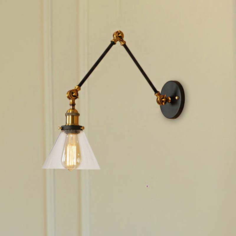 1 Light Tapered Sconce Light Fixture Vintage Style Satin Brass/Chrome/Antique Brass Clear Glass Wall Lamp for Living Room Clearhalo 'Art deco wall lights' 'Cast Iron' 'Glass' 'Industrial wall lights' 'Industrial' 'Middle century wall lights' 'Modern' 'Rustic wall lights' 'Tiffany' 'Traditional wall lights' 'Wall Lamps & Sconces' 'Wall Lights' Lighting' 247528