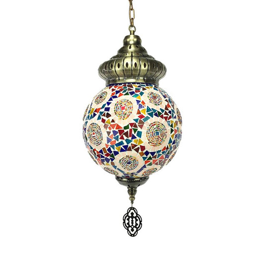 Sphere Suspension Light Retro Colorful Glass 1/4 Heads Hanging Lamp for Restaurant Clearhalo 'Ceiling Lights' 'Glass shade' 'Glass' 'Pendant Lights' 'Pendants' Lighting' 247545