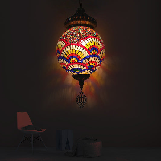 Sphere Suspension Light Retro Colorful Glass 1/4 Heads Hanging Lamp for Restaurant Copper D 1 Clearhalo 'Ceiling Lights' 'Glass shade' 'Glass' 'Pendant Lights' 'Pendants' Lighting' 247546