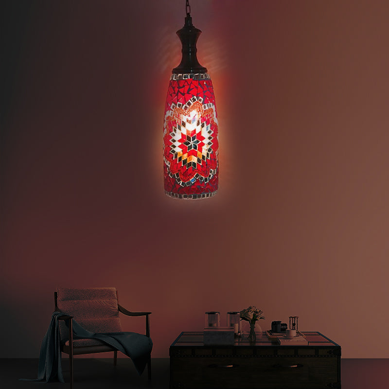 1/3 Bulbs Urn Ceiling Lamp Tradition Red/Sky Blue/Gold Glass Suspended Lighting Fixture for Dining Room Clearhalo 'Ceiling Lights' 'Close To Ceiling Lights' 'Glass shade' 'Glass' 'Pendant Lights' 'Pendants' Lighting' 247629