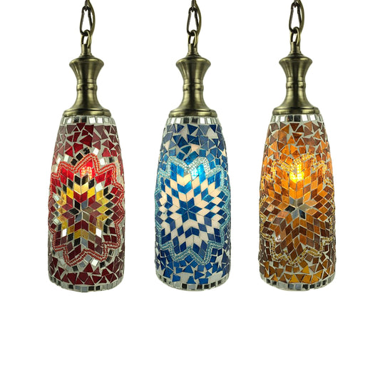 1/3 Bulbs Urn Ceiling Lamp Tradition Red/Sky Blue/Gold Glass Suspended Lighting Fixture for Dining Room Clearhalo 'Ceiling Lights' 'Close To Ceiling Lights' 'Glass shade' 'Glass' 'Pendant Lights' 'Pendants' Lighting' 247637