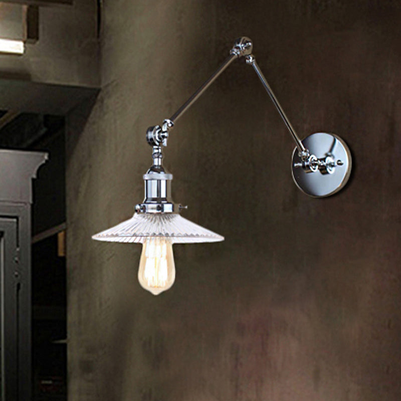 Saucer Living Room Sconce Light Fixture Rustic Style Prismatic Glass 1 Light Black/Silver/Brass Wall Lamp Chrome Clearhalo 'Cast Iron' 'Glass' 'Industrial wall lights' 'Industrial' 'Middle century wall lights' 'Modern' 'Tiffany' 'Traditional wall lights' 'Wall Lamps & Sconces' 'Wall Lights' Lighting' 247643