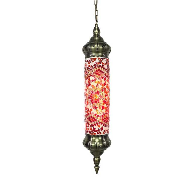 Bronze Tube Ceiling Light Retro Colorful Glass 1/4 Heads Pendant Lighting Fixture for Living Room Clearhalo 'Ceiling Lights' 'Glass shade' 'Glass' 'Pendant Lights' 'Pendants' Lighting' 247666