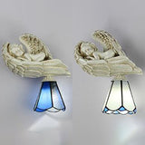 Country Loft Angel Sconce Light with Conical Shade 1 Light Resin Bedroom Wall Lighting in White/Blue Clearhalo 'Industrial' 'Middle century wall lights' 'Tiffany wall lights' 'Tiffany' 'Wall Lamps & Sconces' 'Wall Lights' Lighting' 24766