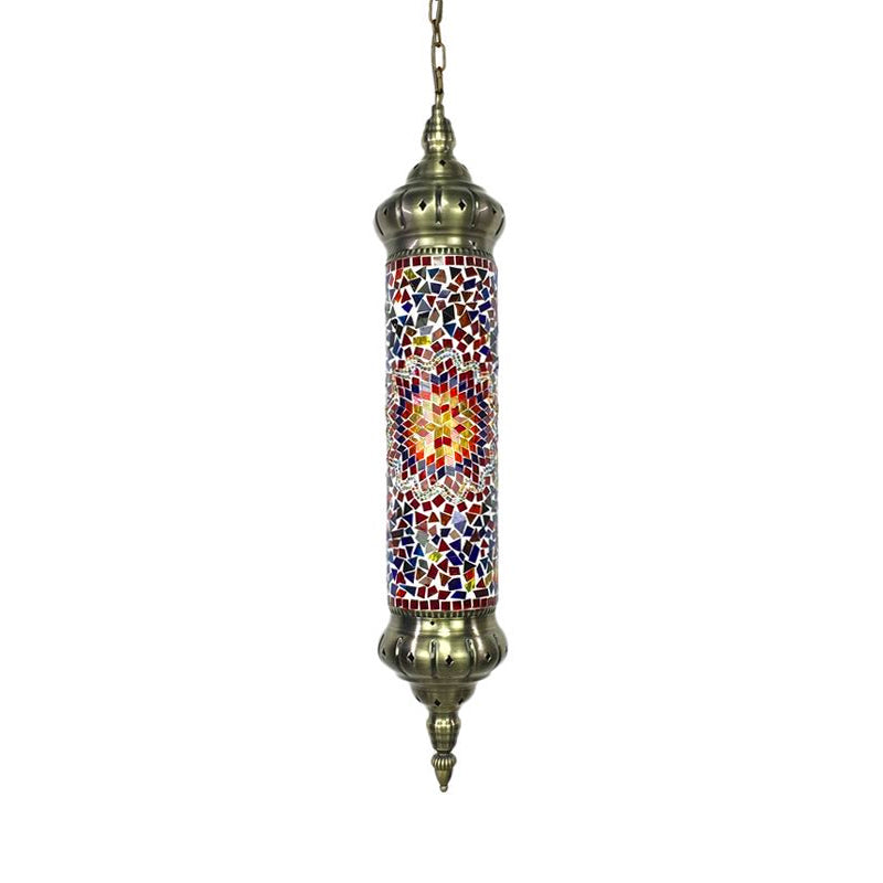 Bronze Tube Ceiling Light Retro Colorful Glass 1/4 Heads Pendant Lighting Fixture for Living Room Clearhalo 'Ceiling Lights' 'Glass shade' 'Glass' 'Pendant Lights' 'Pendants' Lighting' 247673