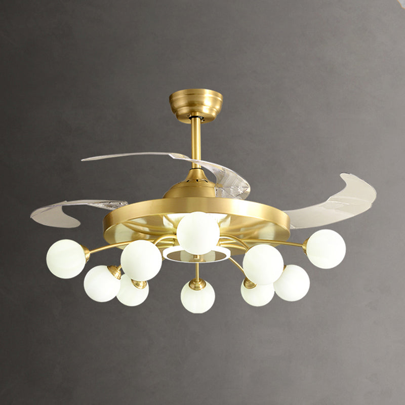 Ivory Glass Molecule Hanging Fan Lamp Postmodern Style Brass Semi Mount Lighting with Remote, 3 Blades Clearhalo 'Ceiling Fans with Lights' 'Ceiling Fans' 'Modern Ceiling Fans' 'Modern' Lighting' 2477430