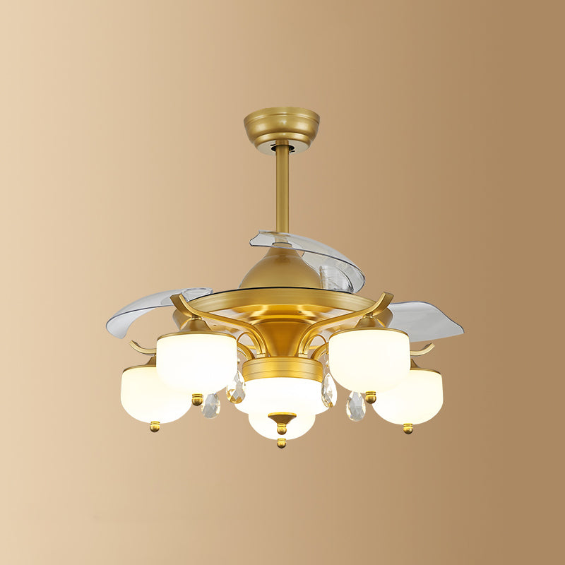 Postmodern Dome 3-Blade Ceiling Fan Lighting Fixture Milk Glass Living Room Semi-Flush Mount Light in Brass with Remote 6.0 Brass Remote Clearhalo 'Ceiling Fans with Lights' 'Ceiling Fans' 'Modern Ceiling Fans' 'Modern' Lighting' 2477451