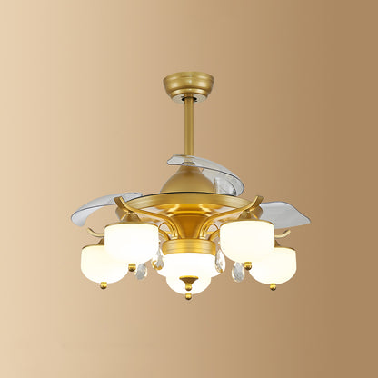 Postmodern Dome 3-Blade Ceiling Fan Lighting Fixture Milk Glass Living Room Semi-Flush Mount Light in Brass with Remote 6.0 Brass Remote Clearhalo 'Ceiling Fans with Lights' 'Ceiling Fans' 'Modern Ceiling Fans' 'Modern' Lighting' 2477451