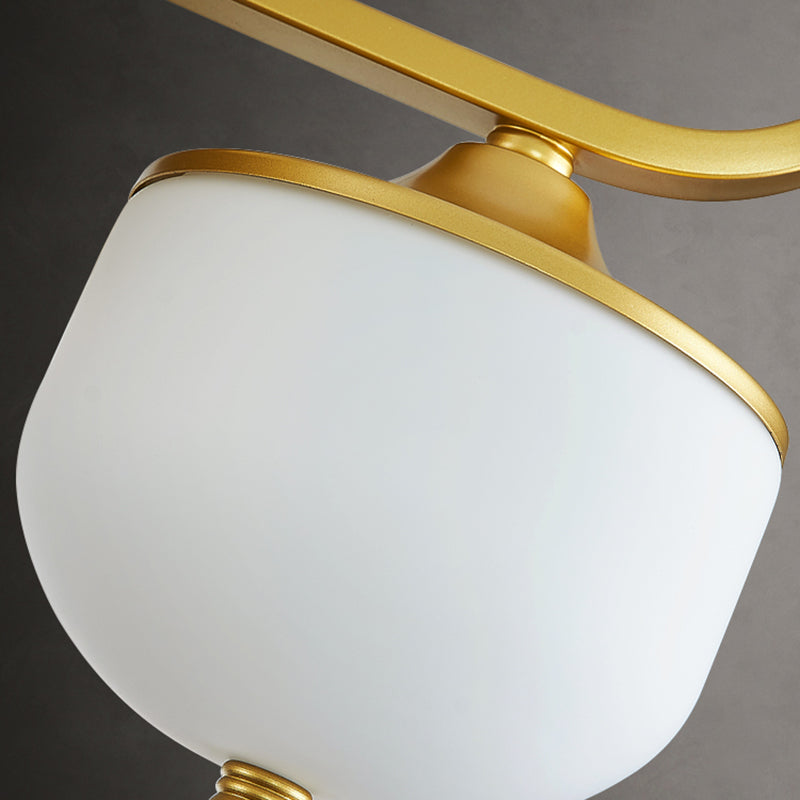 Postmodern Dome 3-Blade Ceiling Fan Lighting Fixture Milk Glass Living Room Semi-Flush Mount Light in Brass with Remote Clearhalo 'Ceiling Fans with Lights' 'Ceiling Fans' 'Modern Ceiling Fans' 'Modern' Lighting' 2477454