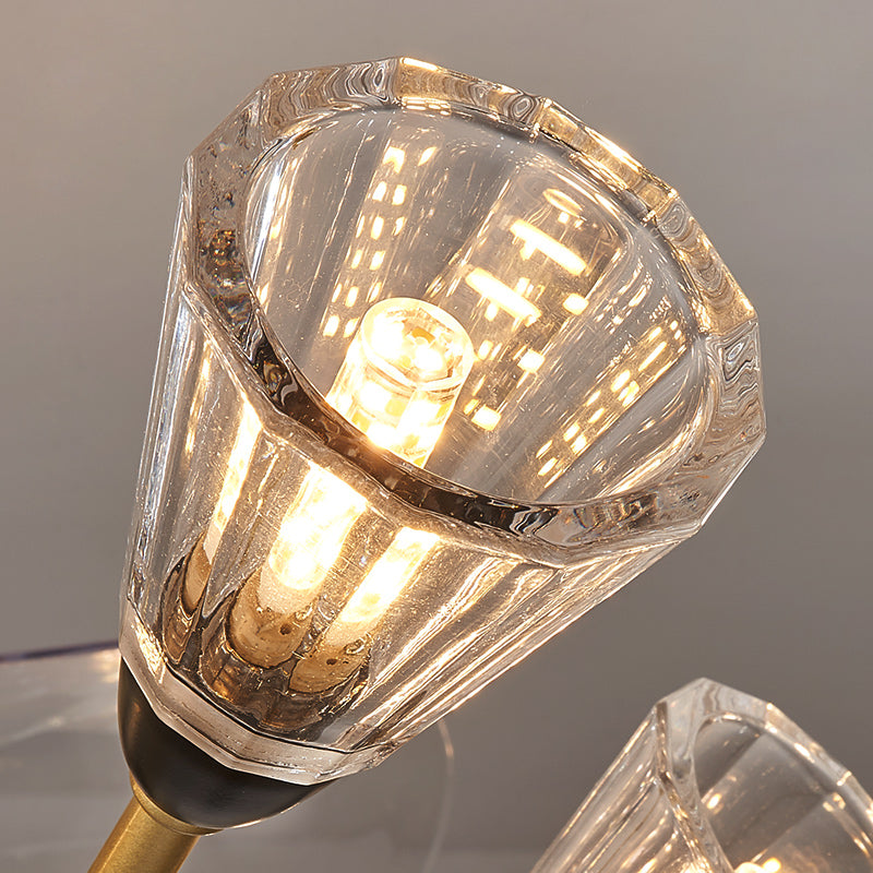 Prismatic Crystal Cone Semi Flush Mount Chandelier Postmodern Brass 3-Blade Hanging Fan Light with Remote Clearhalo 'Ceiling Fans with Lights' 'Ceiling Fans' 'Modern Ceiling Fans' 'Modern' Lighting' 2477462