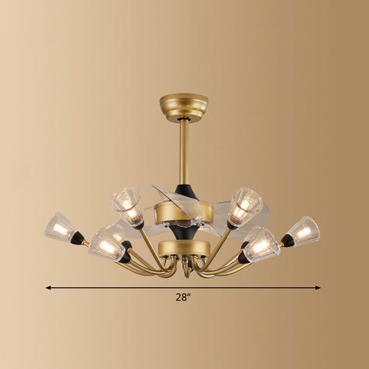 Prismatic Crystal Cone Semi Flush Mount Chandelier Postmodern Brass 3-Blade Hanging Fan Light with Remote Clearhalo 'Ceiling Fans with Lights' 'Ceiling Fans' 'Modern Ceiling Fans' 'Modern' Lighting' 2477463