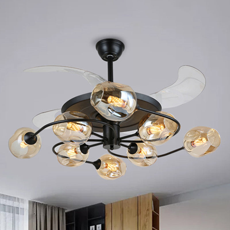 42" W 4-Blade Retro Ceiling Fan Lighting Floral Swirl Remote Control Semi-Flush Light with Cup Glass Shade Clearhalo 'Ceiling Fans with Lights' 'Ceiling Fans' 'Modern Ceiling Fans' 'Modern' Lighting' 2477465