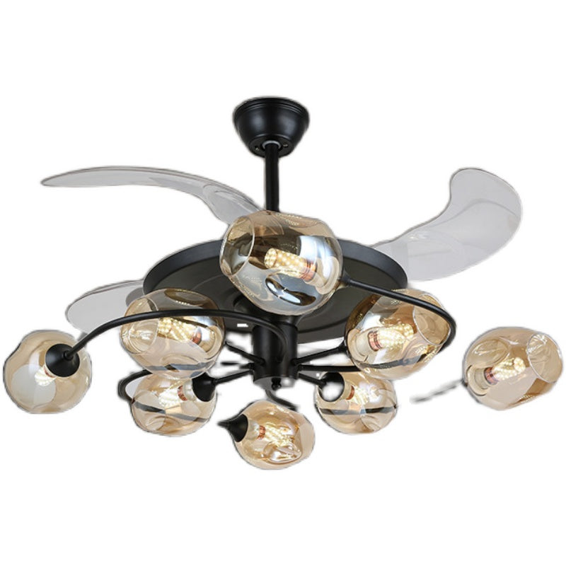 42" W 4-Blade Retro Ceiling Fan Lighting Floral Swirl Remote Control Semi-Flush Light with Cup Glass Shade Clearhalo 'Ceiling Fans with Lights' 'Ceiling Fans' 'Modern Ceiling Fans' 'Modern' Lighting' 2477472