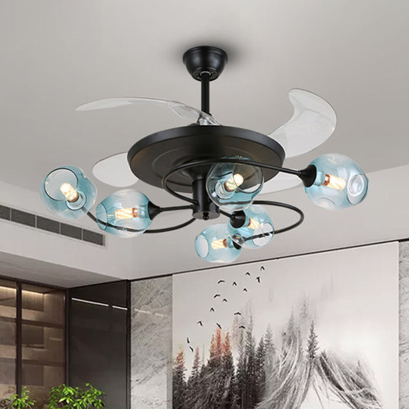 42" W 4-Blade Retro Ceiling Fan Lighting Floral Swirl Remote Control Semi-Flush Light with Cup Glass Shade Clearhalo 'Ceiling Fans with Lights' 'Ceiling Fans' 'Modern Ceiling Fans' 'Modern' Lighting' 2477473