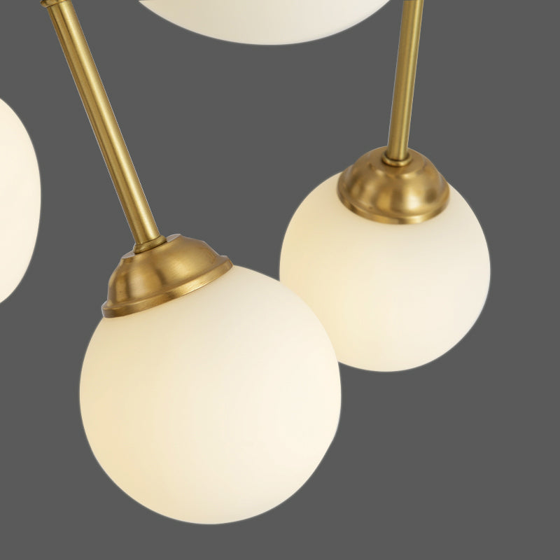 Brass Sputnik 3 Blades Pendant Fan Lamp Mid-Century 12-Light 38.5" Wide Ivory Glass Semi Flush Mount Fixture with Remote Clearhalo 'Ceiling Fans with Lights' 'Ceiling Fans' 'Modern Ceiling Fans' 'Modern' Lighting' 2477477