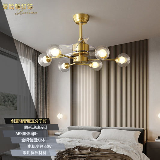 39.5" Wide Dual Glass Ball Fan Light Fixture Simplicity Brass Remote Control Semi Flush Mount Light, 3-Blade 6.0 Brass Remote Clearhalo 'Ceiling Fans with Lights' 'Ceiling Fans' 'Modern Ceiling Fans' 'Modern' Lighting' 2477481