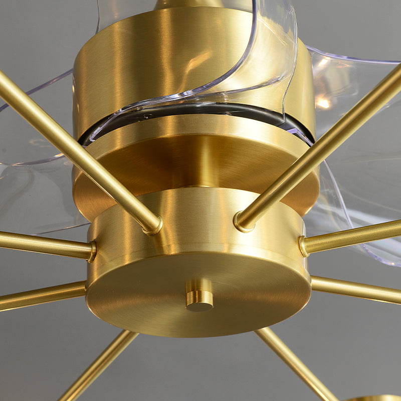 Tubular Clear Glass Hanging Fan Light Minimalistic 3 Blades Brass Semi Flush Mount with Remote, 35.5" Wide Clearhalo 'Ceiling Fans with Lights' 'Ceiling Fans' 'Modern Ceiling Fans' 'Modern' Lighting' 2477492