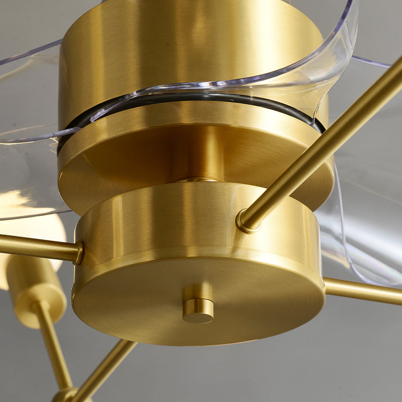 Brass Molecular Semi Flush Mount Chandelier Postmodern Metal Remote Ceiling Fan Light with 3 Blades, 38.5" W Clearhalo 'Ceiling Fans with Lights' 'Ceiling Fans' 'Modern Ceiling Fans' 'Modern' Lighting' 2477510