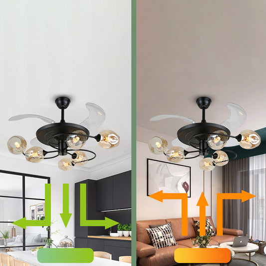 4 Blades Bedroom Hanging Fan Lamp Postmodern Remote Control Semi Flush Mount Light with Cup Glass Shade, 42 Inches Wide Clearhalo 'Ceiling Fans with Lights' 'Ceiling Fans' 'Modern Ceiling Fans' 'Modern' Lighting' 2477514