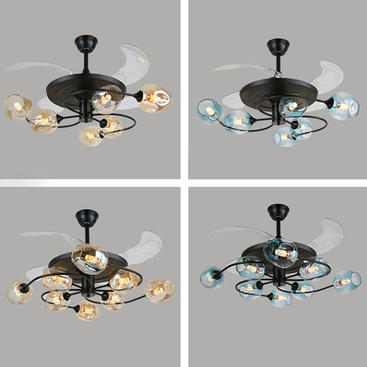 4 Blades Bedroom Hanging Fan Lamp Postmodern Remote Control Semi Flush Mount Light with Cup Glass Shade, 42 Inches Wide Clearhalo 'Ceiling Fans with Lights' 'Ceiling Fans' 'Modern Ceiling Fans' 'Modern' Lighting' 2477517