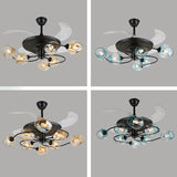 4 Blades Bedroom Hanging Fan Lamp Postmodern Remote Control Semi Flush Mount Light with Cup Glass Shade, 42 Inches Wide Clearhalo 'Ceiling Fans with Lights' 'Ceiling Fans' 'Modern Ceiling Fans' 'Modern' Lighting' 2477517