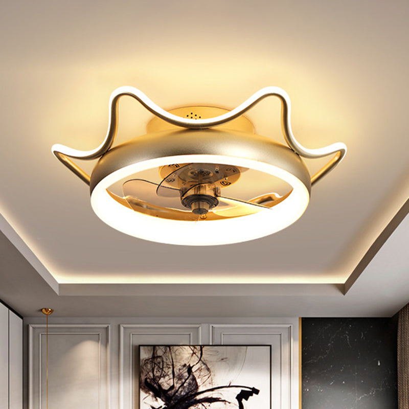 3 Blades Circle Metal Ceiling Fan Light Minimalist Gold LED Semi Flush Light Fixture with Remote Clearhalo 'Ceiling Fans with Lights' 'Ceiling Fans' 'Modern Ceiling Fans' 'Modern' Lighting' 2477551
