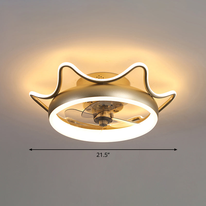 3 Blades Circle Metal Ceiling Fan Light Minimalist Gold LED Semi Flush Light Fixture with Remote Clearhalo 'Ceiling Fans with Lights' 'Ceiling Fans' 'Modern Ceiling Fans' 'Modern' Lighting' 2477559