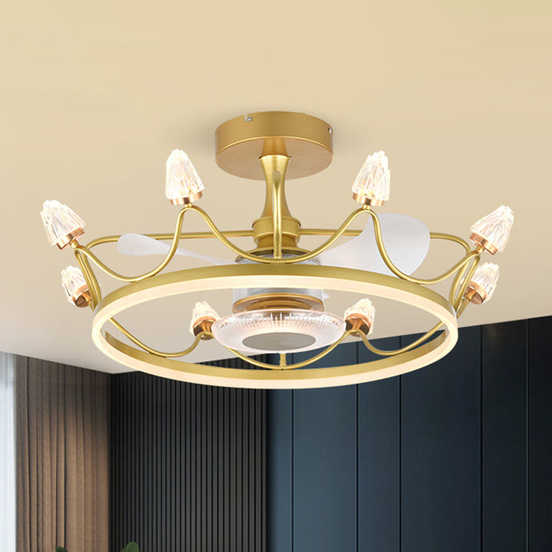 26.5" W Remote Control Crown Shaped LED Fan Light Postmodern Acrylic Living Room Semi Flush Light with 3 Blades Clearhalo 'Ceiling Fans with Lights' 'Ceiling Fans' 'Modern Ceiling Fans' 'Modern' Lighting' 2477560