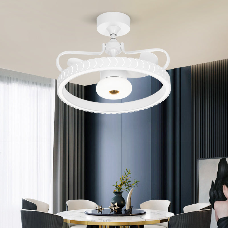 26.5" W Remote Control Crown Shaped LED Fan Light Postmodern Acrylic Living Room Semi Flush Light with 3 Blades Clearhalo 'Ceiling Fans with Lights' 'Ceiling Fans' 'Modern Ceiling Fans' 'Modern' Lighting' 2477563
