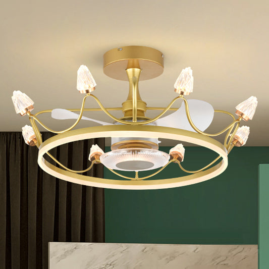 26.5" W Remote Control Crown Shaped LED Fan Light Postmodern Acrylic Living Room Semi Flush Light with 3 Blades Clearhalo 'Ceiling Fans with Lights' 'Ceiling Fans' 'Modern Ceiling Fans' 'Modern' Lighting' 2477565
