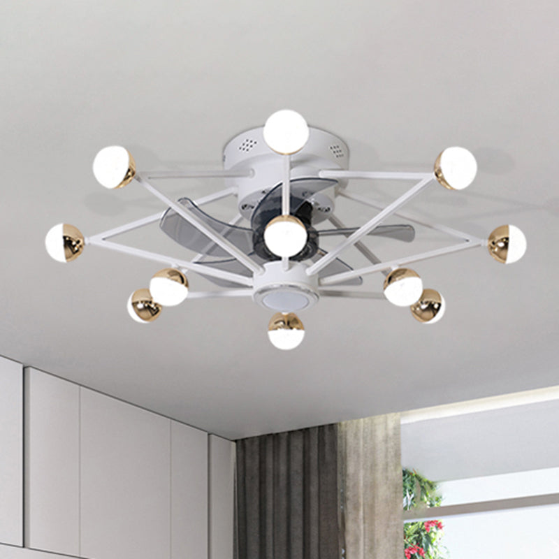 5-Blade Star Living Room Fan Lamp Metal Nordic LED Semi Flush Ceiling Light with Remote, 28.5" Wide Clearhalo 'Ceiling Fans with Lights' 'Ceiling Fans' 'Modern Ceiling Fans' 'Modern' Lighting' 2477569