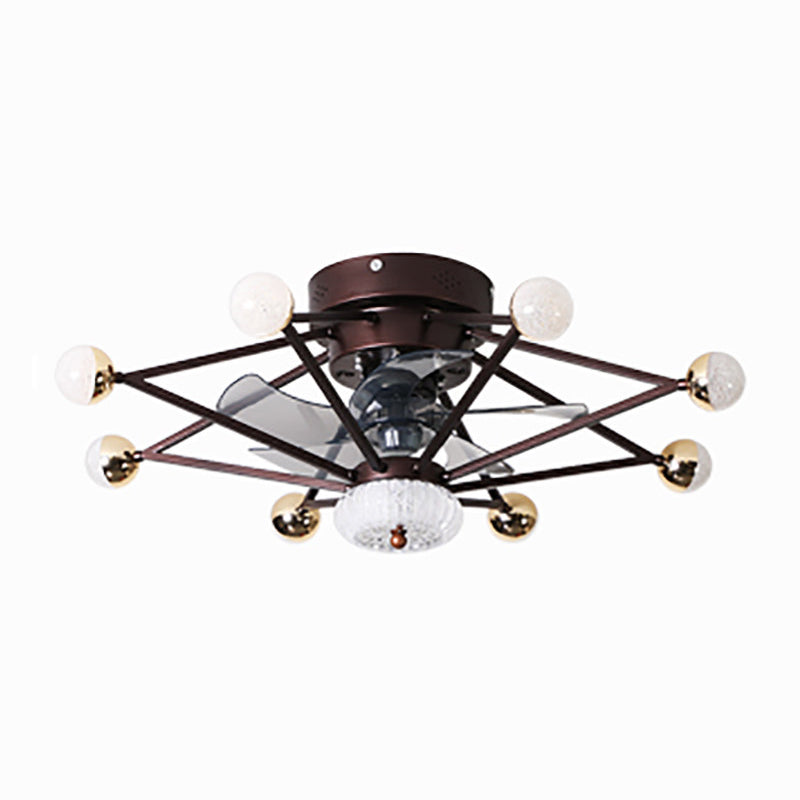5-Blade Star Living Room Fan Lamp Metal Nordic LED Semi Flush Ceiling Light with Remote, 28.5" Wide 9.0 Coffee Remote Clearhalo 'Ceiling Fans with Lights' 'Ceiling Fans' 'Modern Ceiling Fans' 'Modern' Lighting' 2477571
