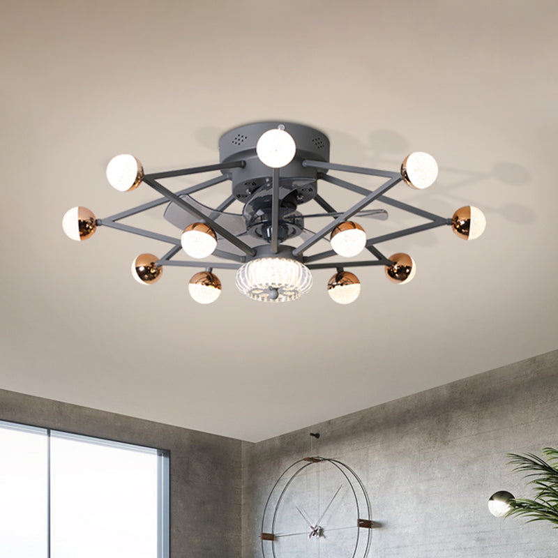 5-Blade Star Living Room Fan Lamp Metal Nordic LED Semi Flush Ceiling Light with Remote, 28.5" Wide 13.0 Grey Remote Clearhalo 'Ceiling Fans with Lights' 'Ceiling Fans' 'Modern Ceiling Fans' 'Modern' Lighting' 2477575