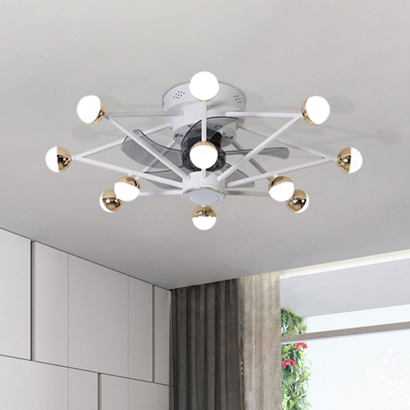 5-Blade Star Living Room Fan Lamp Metal Nordic LED Semi Flush Ceiling Light with Remote, 28.5" Wide 13.0 White Remote Clearhalo 'Ceiling Fans with Lights' 'Ceiling Fans' 'Modern Ceiling Fans' 'Modern' Lighting' 2477577