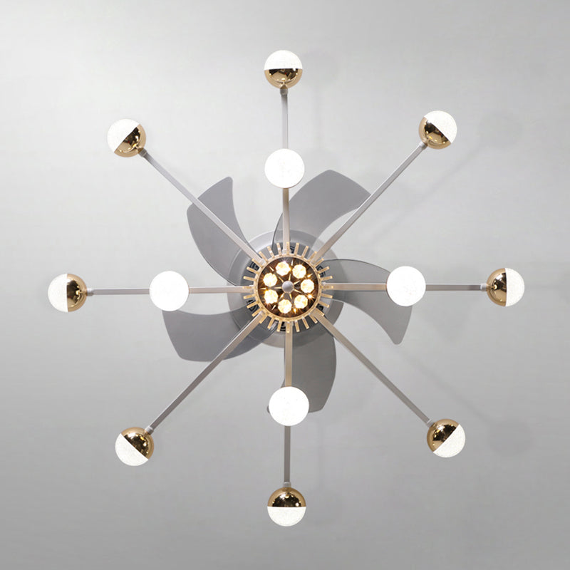 5-Blade Star Living Room Fan Lamp Metal Nordic LED Semi Flush Ceiling Light with Remote, 28.5" Wide Clearhalo 'Ceiling Fans with Lights' 'Ceiling Fans' 'Modern Ceiling Fans' 'Modern' Lighting' 2477578