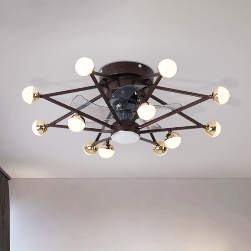 5-Blade Star Living Room Fan Lamp Metal Nordic LED Semi Flush Ceiling Light with Remote, 28.5" Wide 13.0 Coffee Remote Clearhalo 'Ceiling Fans with Lights' 'Ceiling Fans' 'Modern Ceiling Fans' 'Modern' Lighting' 2477579