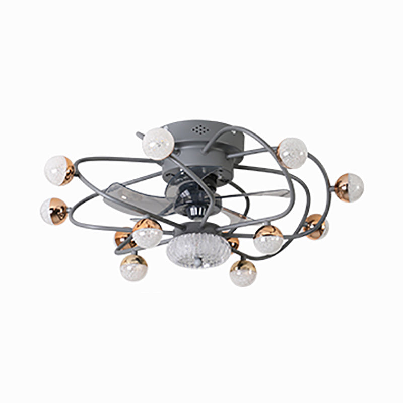 27.5" W 5 Blades Nordic LED Semi Flush Light Ball Cage Remote Control Hanging Fan Light with Metal Shade 13.0 Grey Remote Clearhalo 'Ceiling Fans with Lights' 'Ceiling Fans' 'Modern Ceiling Fans' 'Modern' Lighting' 2477590