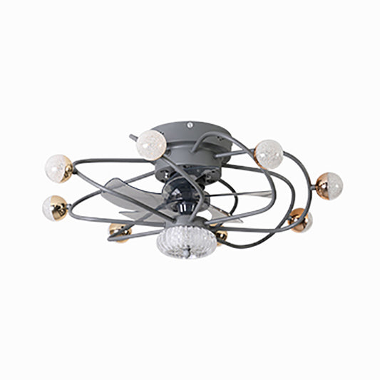 27.5" W 5 Blades Nordic LED Semi Flush Light Ball Cage Remote Control Hanging Fan Light with Metal Shade 9.0 Grey Remote Clearhalo 'Ceiling Fans with Lights' 'Ceiling Fans' 'Modern Ceiling Fans' 'Modern' Lighting' 2477593