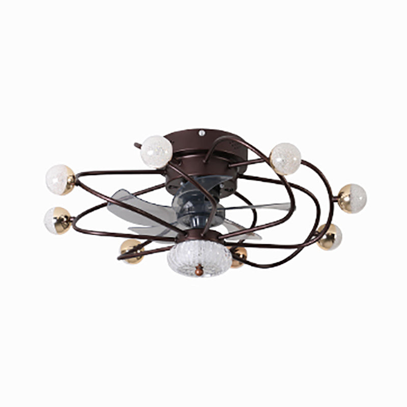 27.5" W 5 Blades Nordic LED Semi Flush Light Ball Cage Remote Control Hanging Fan Light with Metal Shade 9.0 Coffee Remote Clearhalo 'Ceiling Fans with Lights' 'Ceiling Fans' 'Modern Ceiling Fans' 'Modern' Lighting' 2477595