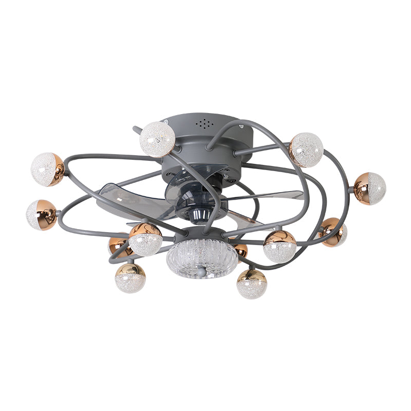27.5" W 5 Blades Nordic LED Semi Flush Light Ball Cage Remote Control Hanging Fan Light with Metal Shade Clearhalo 'Ceiling Fans with Lights' 'Ceiling Fans' 'Modern Ceiling Fans' 'Modern' Lighting' 2477598