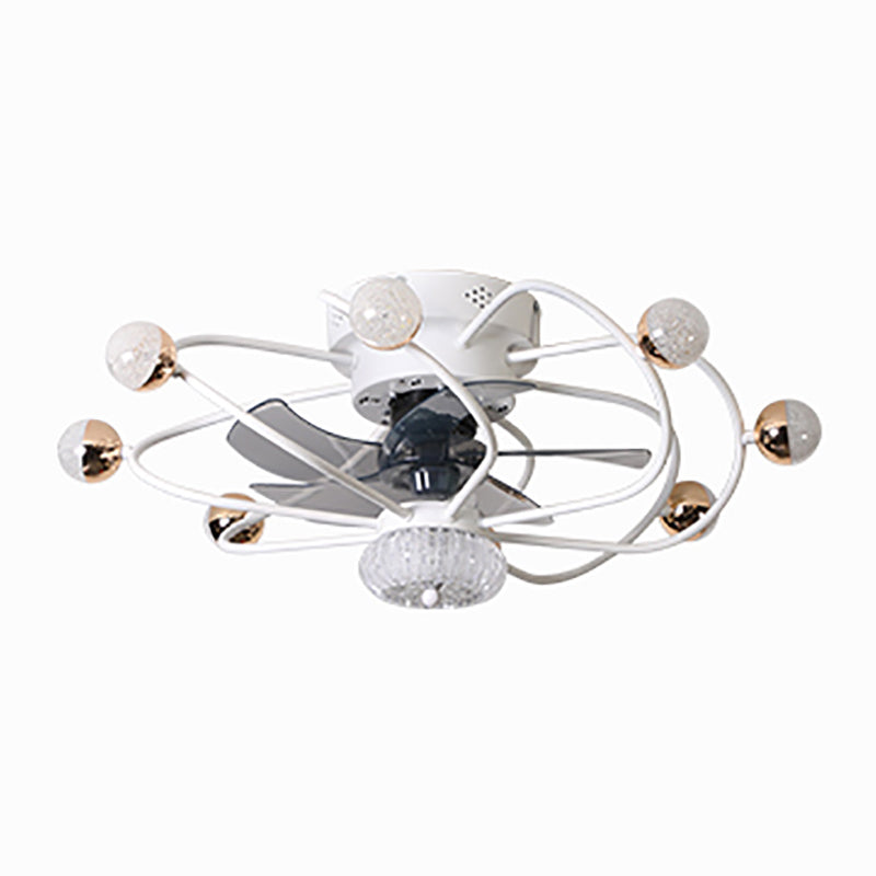 27.5" W 5 Blades Nordic LED Semi Flush Light Ball Cage Remote Control Hanging Fan Light with Metal Shade 9.0 White Remote Clearhalo 'Ceiling Fans with Lights' 'Ceiling Fans' 'Modern Ceiling Fans' 'Modern' Lighting' 2477599